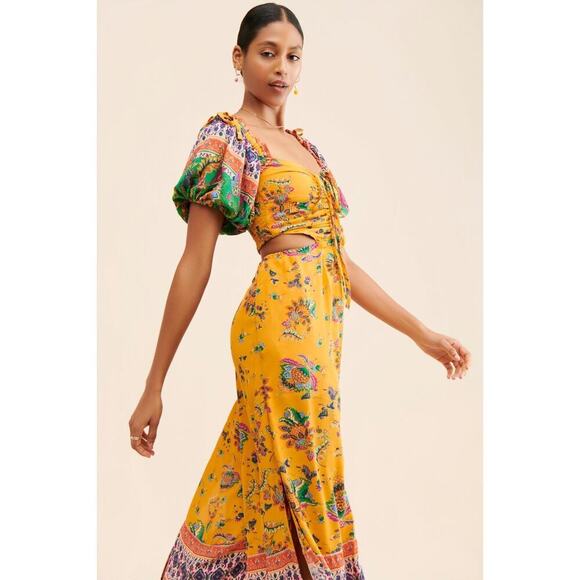 Free People Bali Citrus Skies Jumpsuit – Size L– Ruched Bodice, Cutouts, - Picture 4 of 15